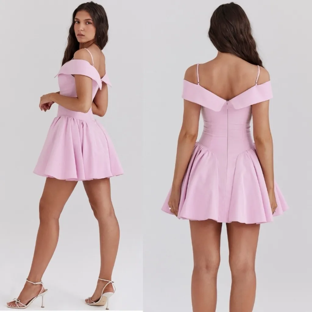 Cotton Candy House of‎ CB 'Elida' Cotton Candy Twill off the shoulder mini dress - Image 3