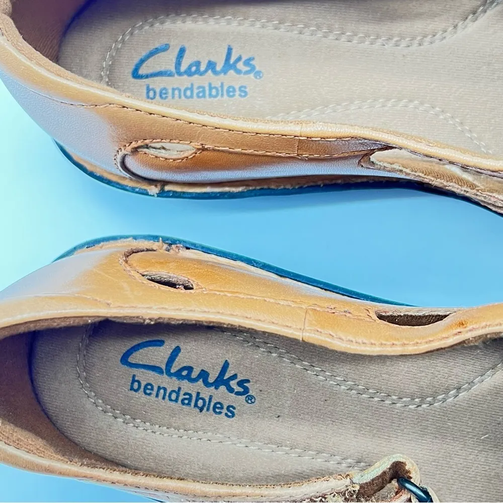 Clarks Bendables Nikki Regatta Tan Woven Leather Flats Comfortable Loafers-Sz 8 - Image 6