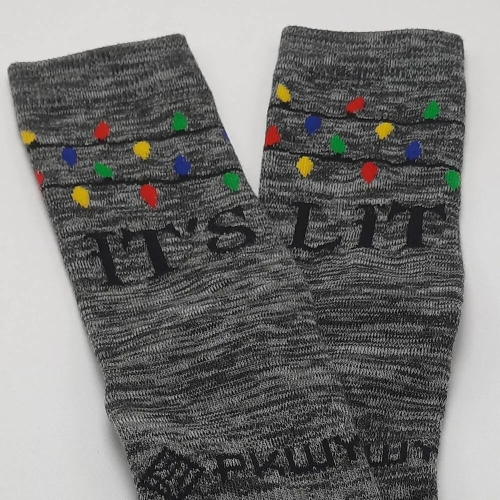 Adult Holiday Christmas Novelty Socks 3D Knit Gray It's Lit Graphics - Image 5