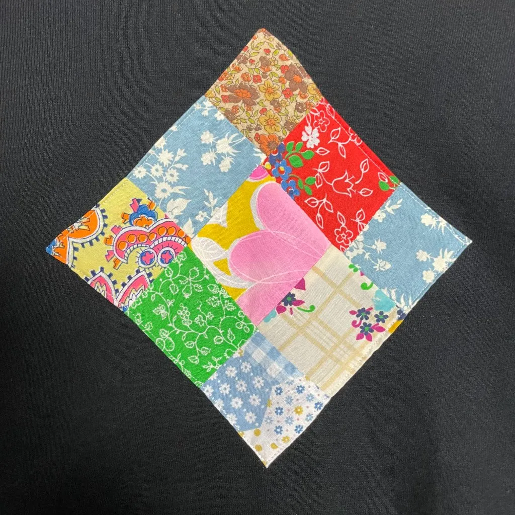 Vintage Sweatshirt Patchwork DIY Crop Top Black Crew Neck Eclectic One of a Kind - Image 11