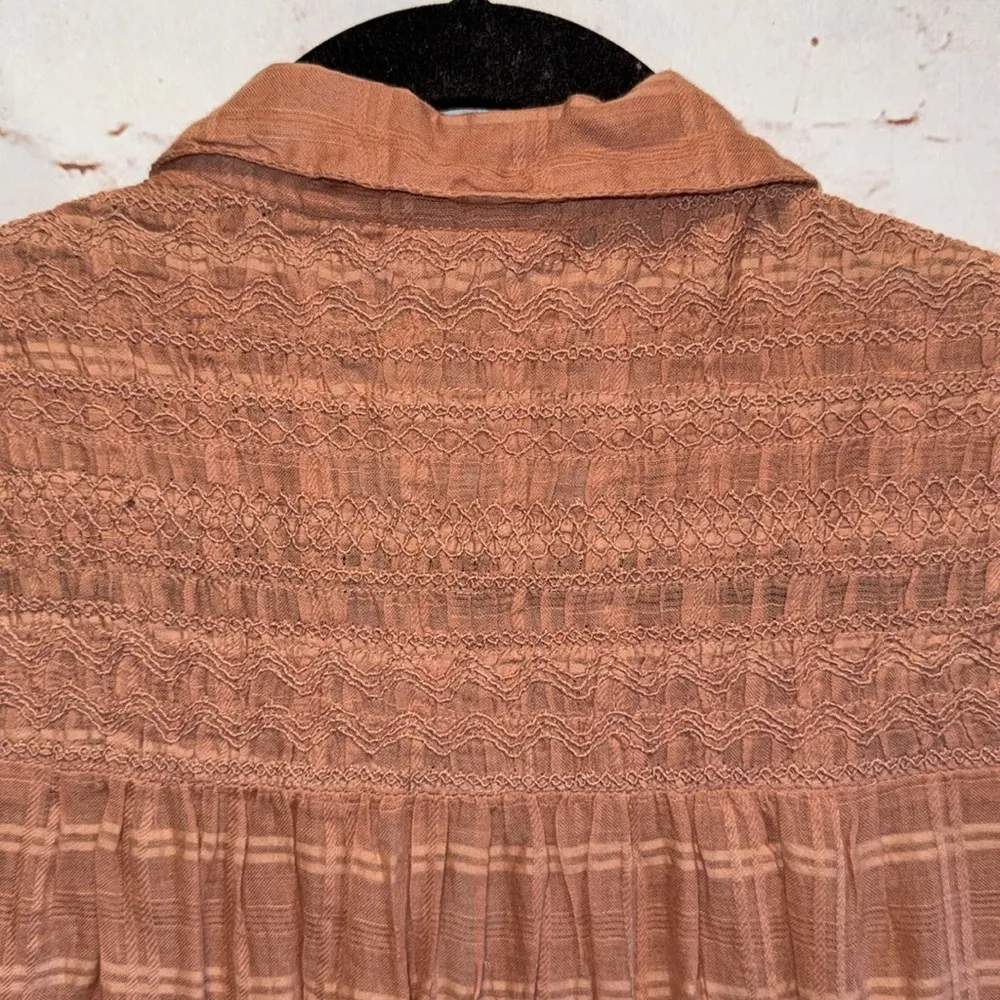 Anthropologie Vanessa Virginia Size 0 Boxy Button Up Shirt Top Orange Embroidery - Image 5