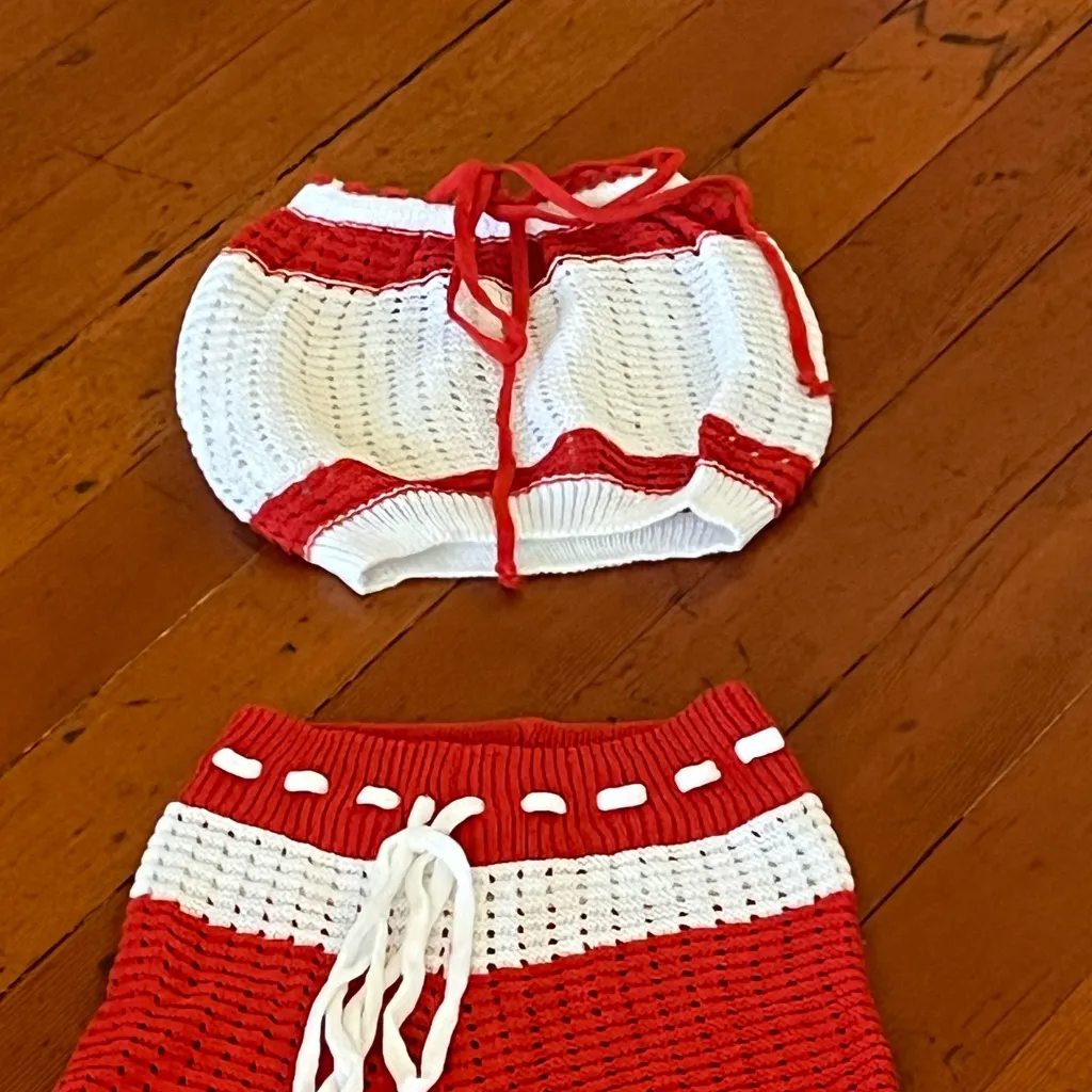 SHEIN Red and White Knit Two-Piece Set - Image 4