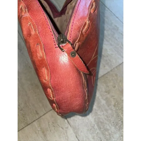 Womens Leather Purse‎ Pouch Hand Tooled Hibiscus Flower Pink - Image 7