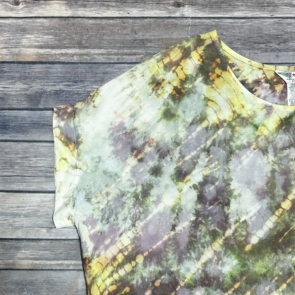 Hard Tail Tie Dye Oversized Extended Shoulder Short Sleeve Scoop Neck Top Yellow Size XS - Image 7