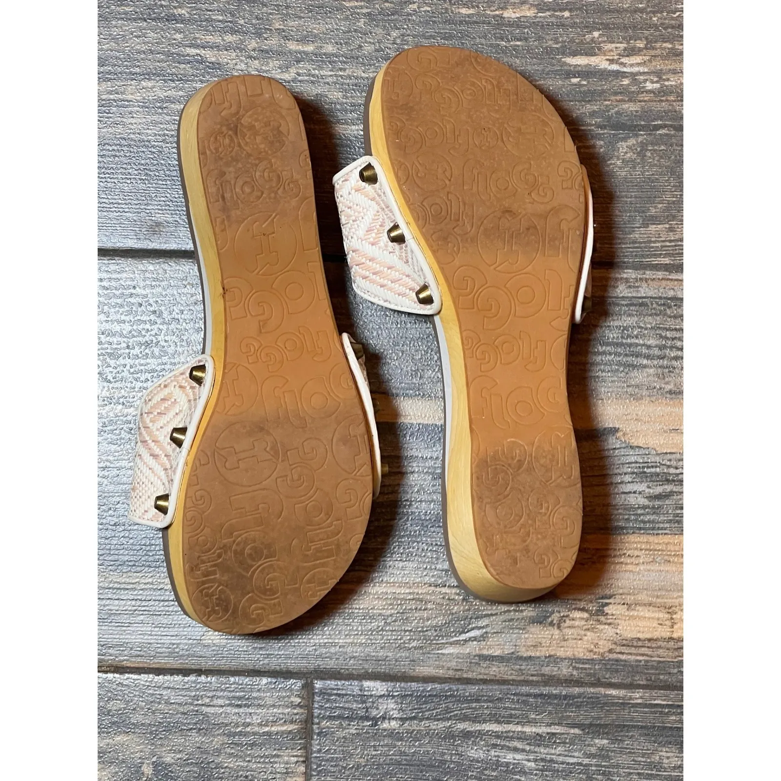 FLOGG Women Platform Wedge Sandals Slides Woven Straps Buckle Pink White Size 6 - Image 7