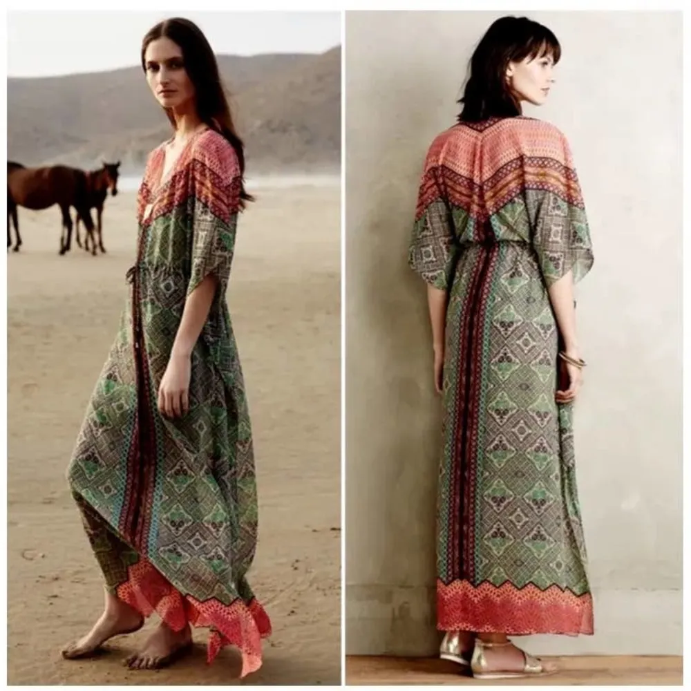 Anthropologie Vanessa Virginia Chama Kaftan Size Large Maxi Dress Sheer - Image 2