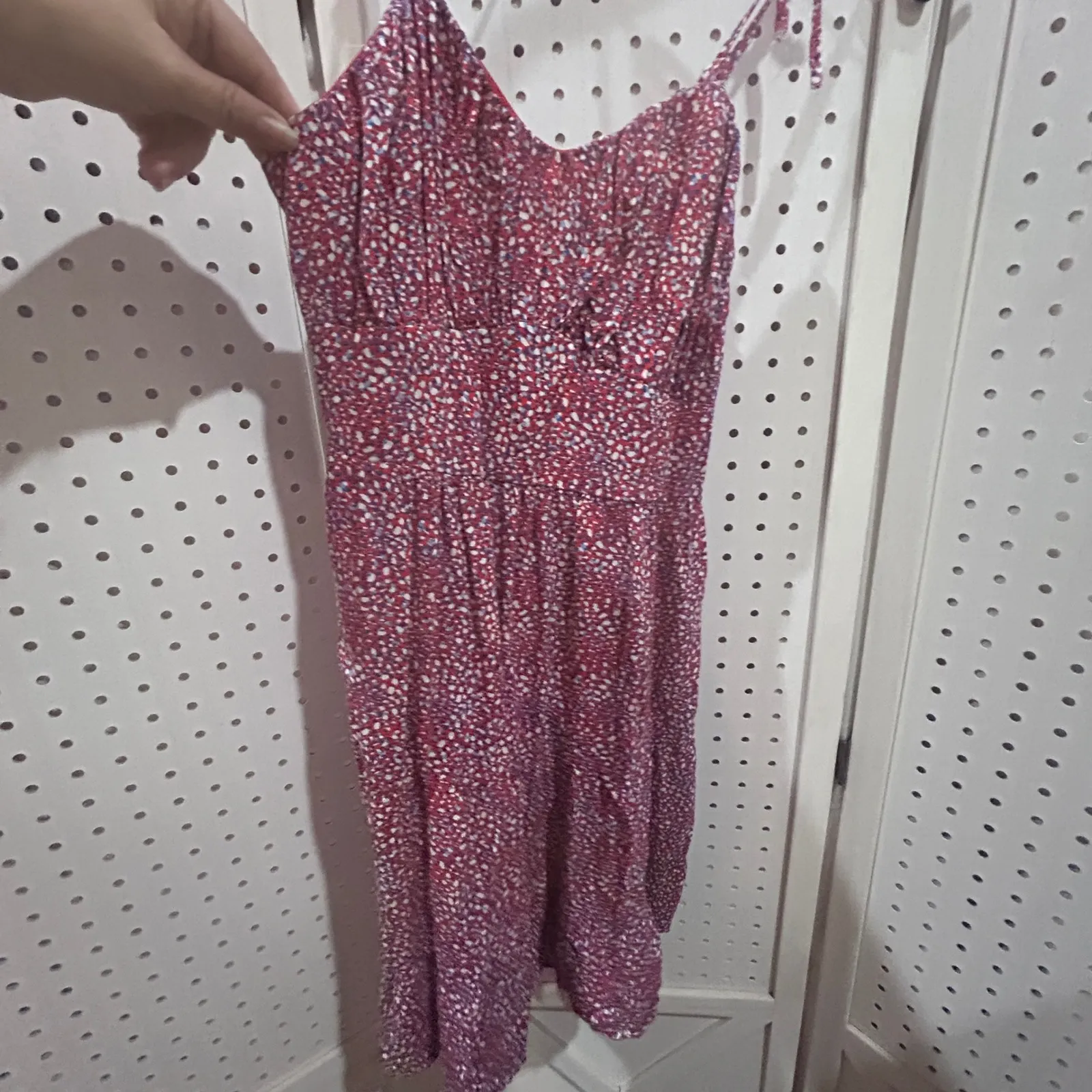 Japana Floral Print Smocked Bodice Sundress Spaghetti Straps Red White Size S - Image 2