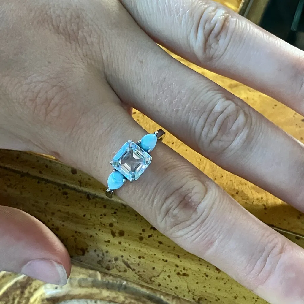 Sky Blue Topaz Larimar Sterling Silver Ring Size 9.75 - Image 4