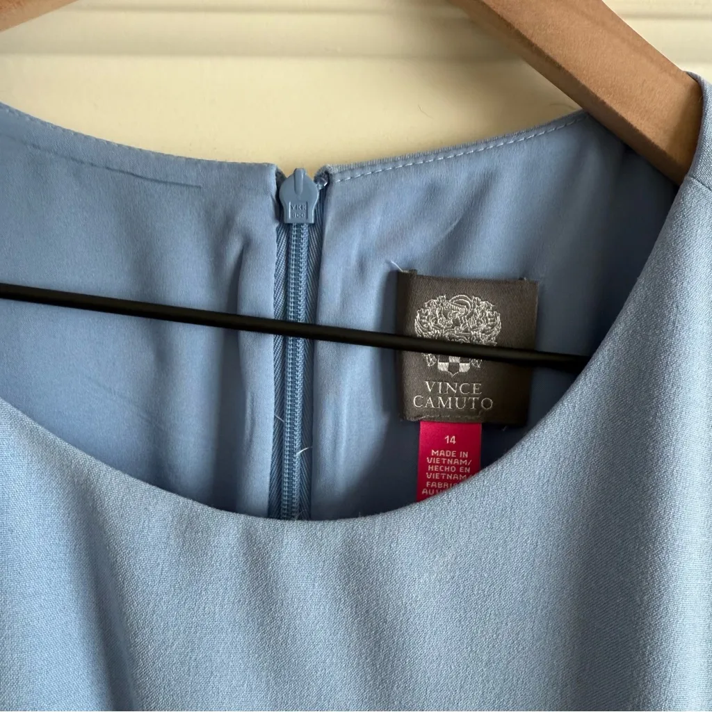 NEW Vince Camuto Asymmetrical Ruffle Light Blue Short Sleeve Fitted Dress Sz 14 - Image 6