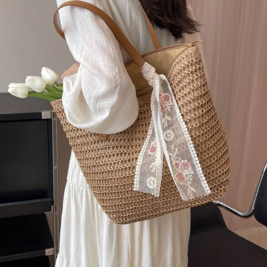Tan Woven Tote Bag - Image 2