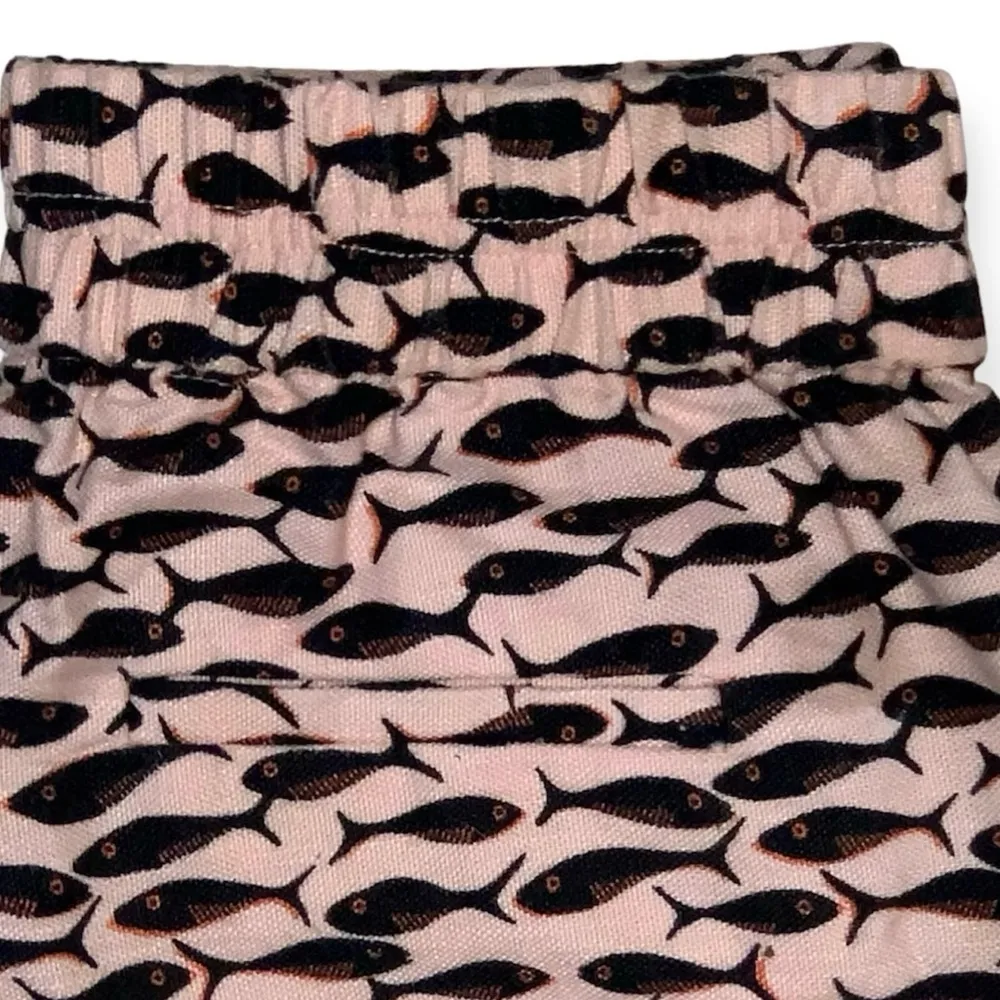 J. Crew Pink Minnow Fish Print Linen Blend Pull On Elastic Waist Shorts XXS New - Image 7