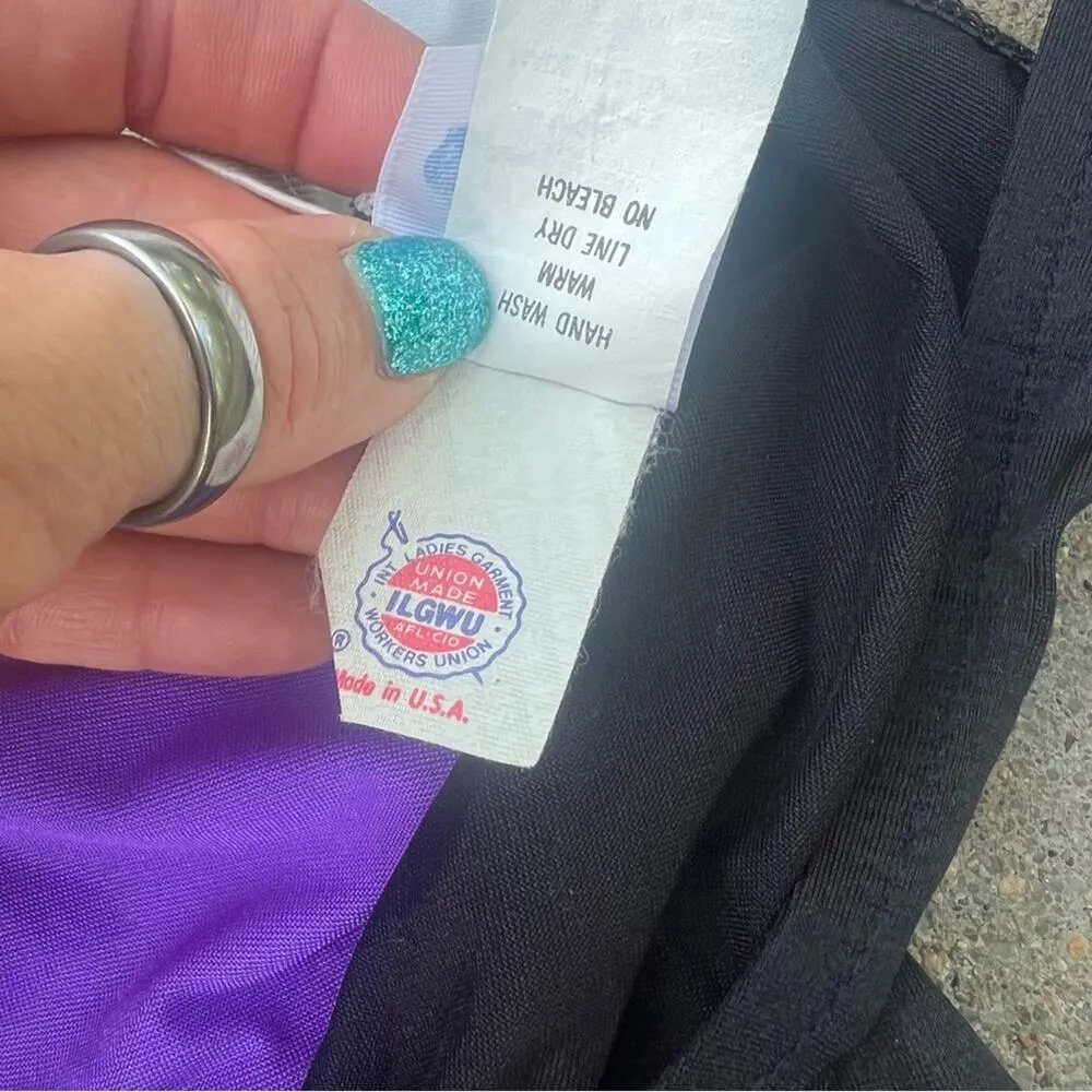 Vintage JCPenney black neon pink purple turquoise color block one piece swimsuit Blue Size 16 - Image 10