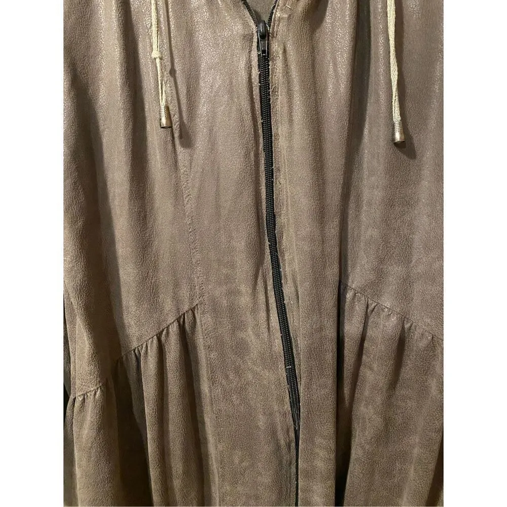 Miilla Womens Jacket Dress Taupe Faux Suede Anorak Drawstring Hoodie Large Gray - Image 10