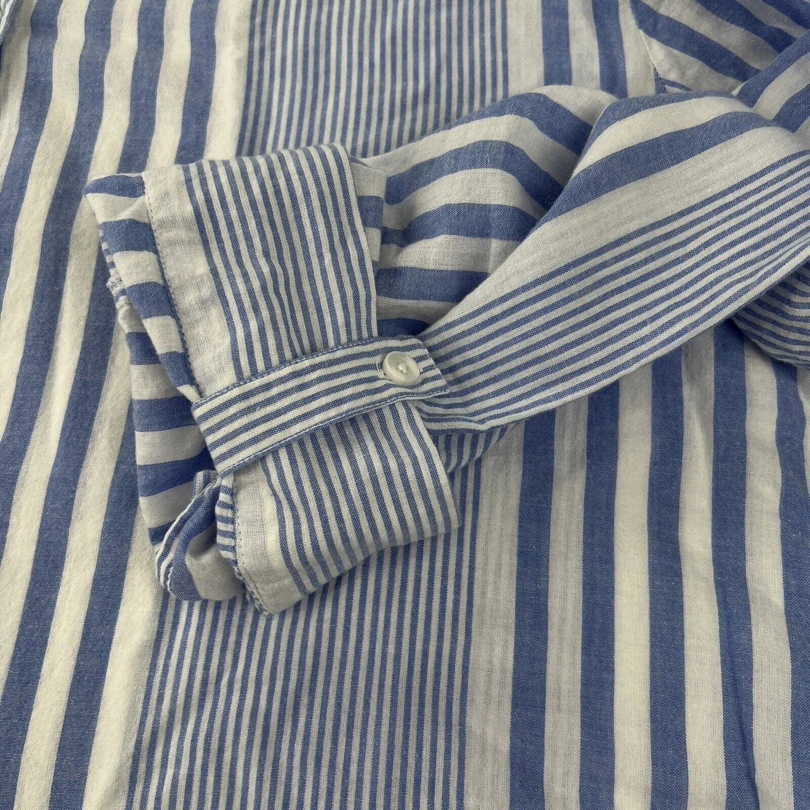 Eden & Olivia Shirt Women 3XL Blue White Stripe Roll Tab Sleeve Collar High Low - Image 12