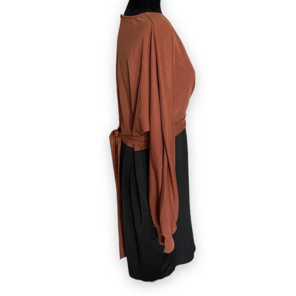 Grace Karin  Womens Dress Size 2XL Brown Black Tie Waist Bodycon Cross Front NEW - Image 3