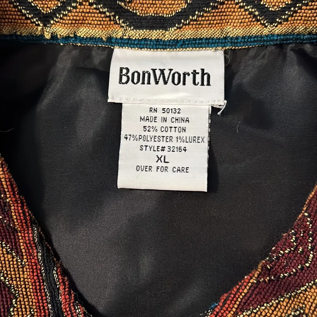 Vintage BonWorth Aztec Vest Western Cowgirl Button Tapestry Neutral Stripe XL - Image 4