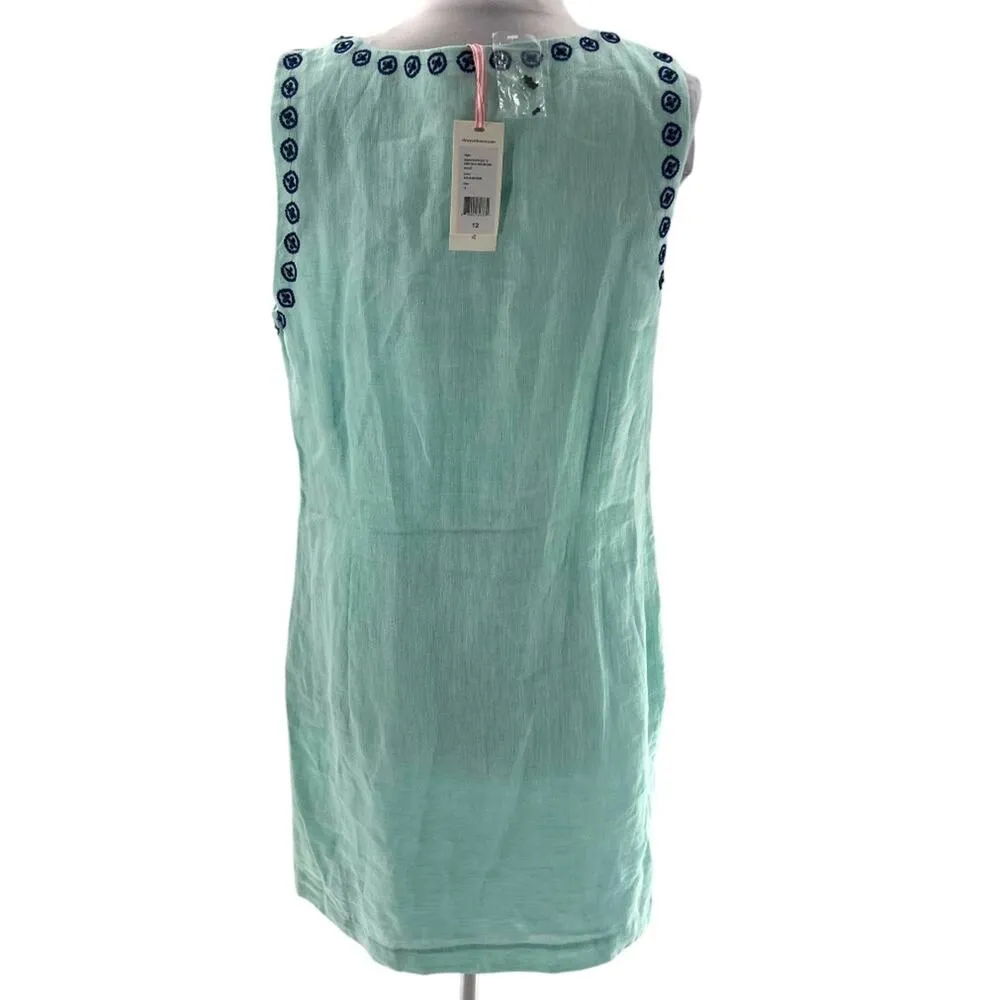 NWT Vineyard Vines Dobby linen embroidered dress sz 12 aquamarine blue - Image 2