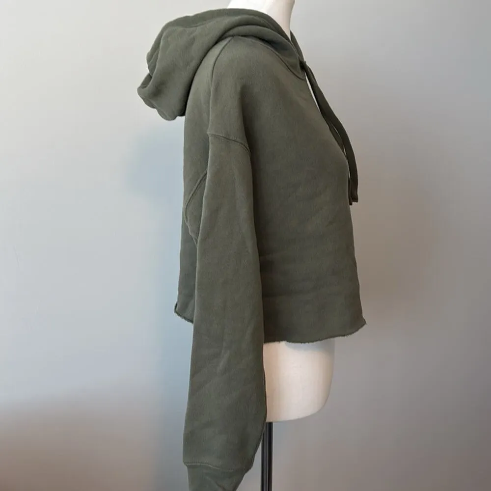 Tri Sirena Army Green Graphic Logo Cropped Hooded Sweatshirt Women's Medium - Image 4
