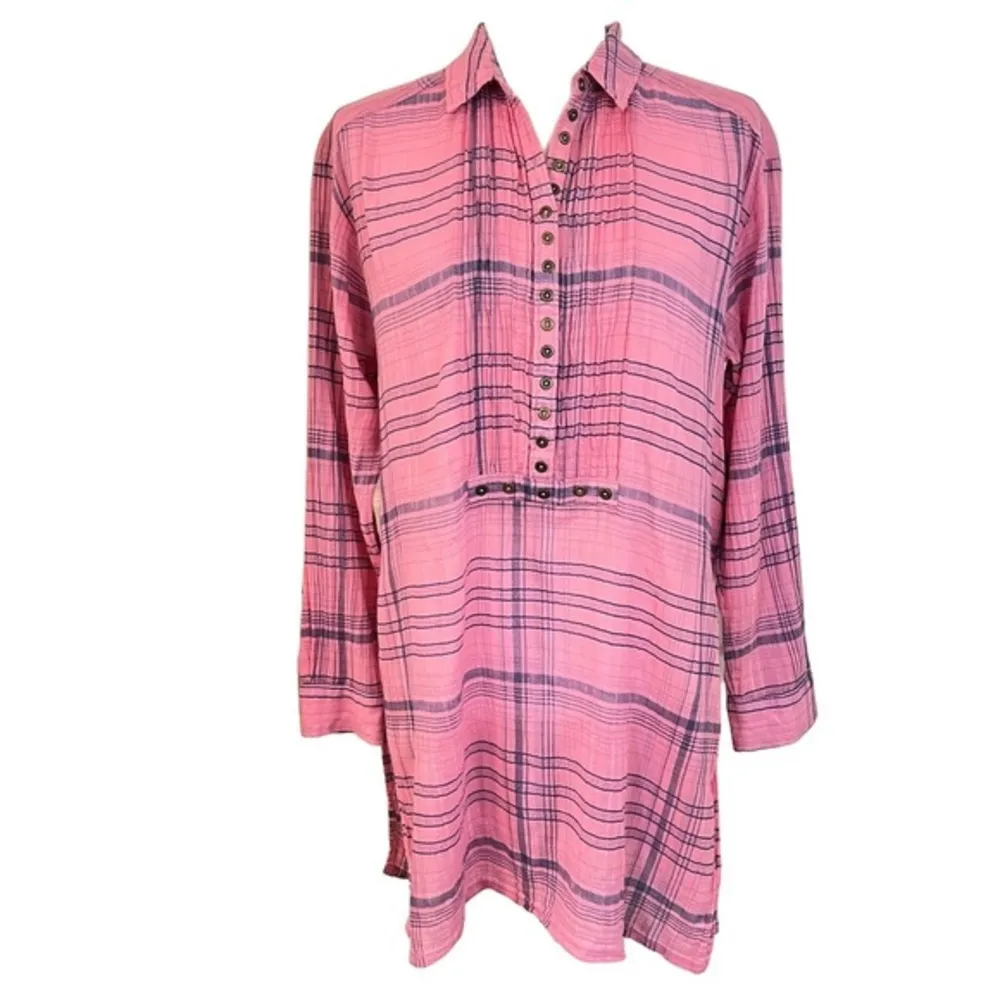 Pilcro Plaid Tunic Blouse size small in pink Anthropologie - Image 2