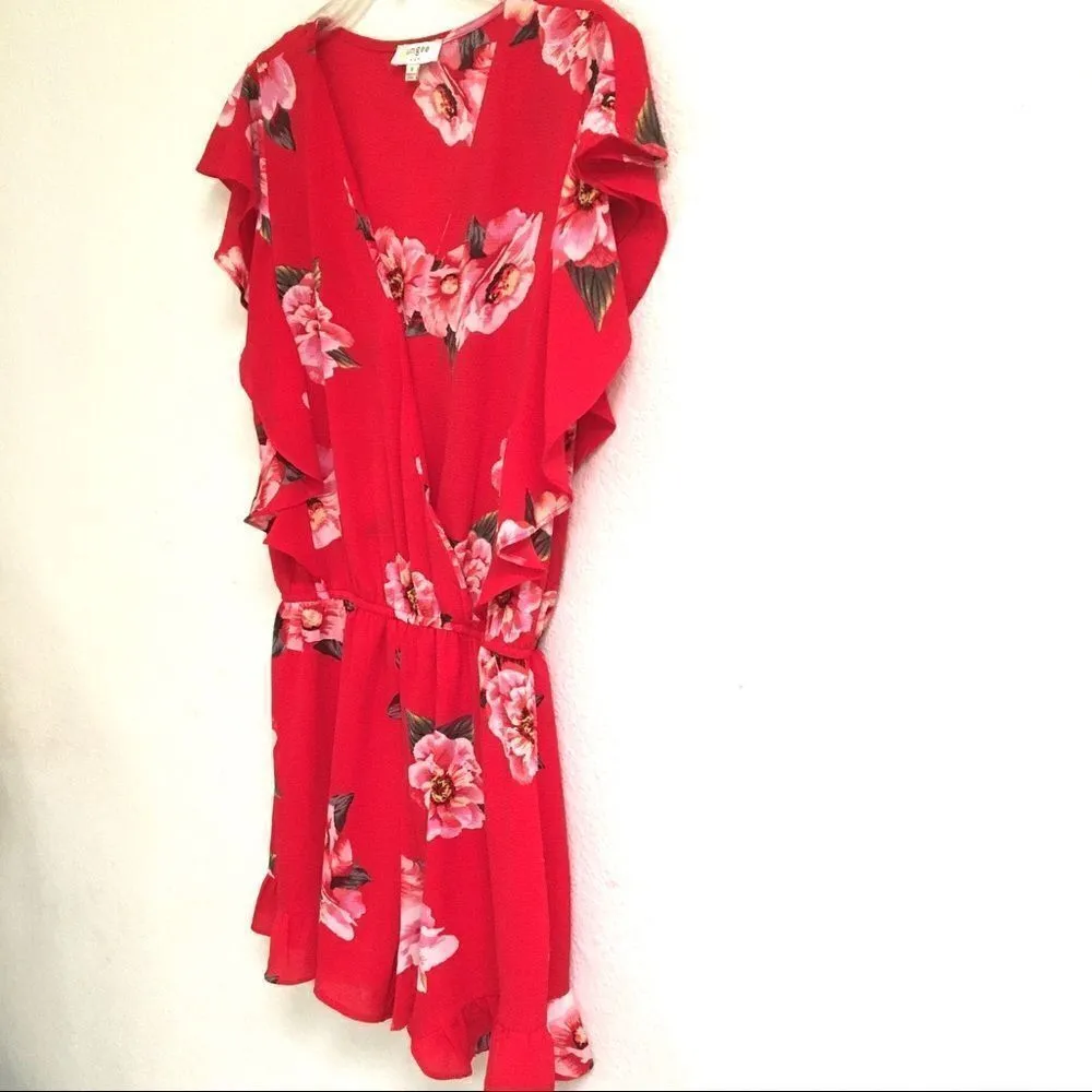 UMGEE red floral print ruffle romper S - Image 4