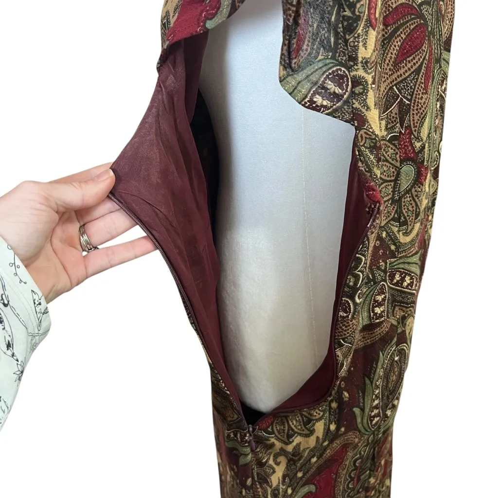 LOFT Paisley Boho Long Dress Cap Sleeve Size 16 Wool Blend Lined Surplice Modest - Image 3