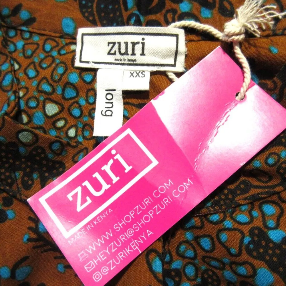 NWT ZURI Kenya Just One Dress in Seascape Cotton Button Down Shirtdress XXS Long - Image 4