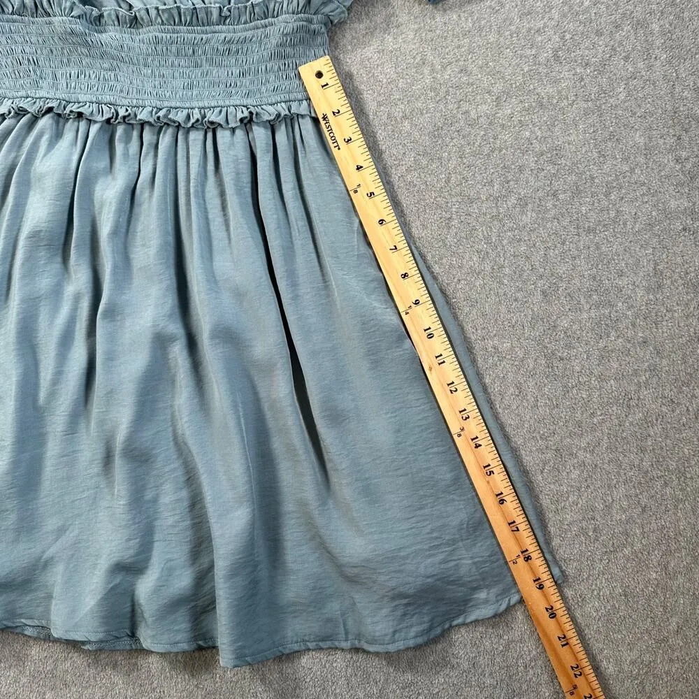 Baltic Born Smocked Waist Mini Dress Women's Small Blue Flutter Sleeve Pleated - Image 5