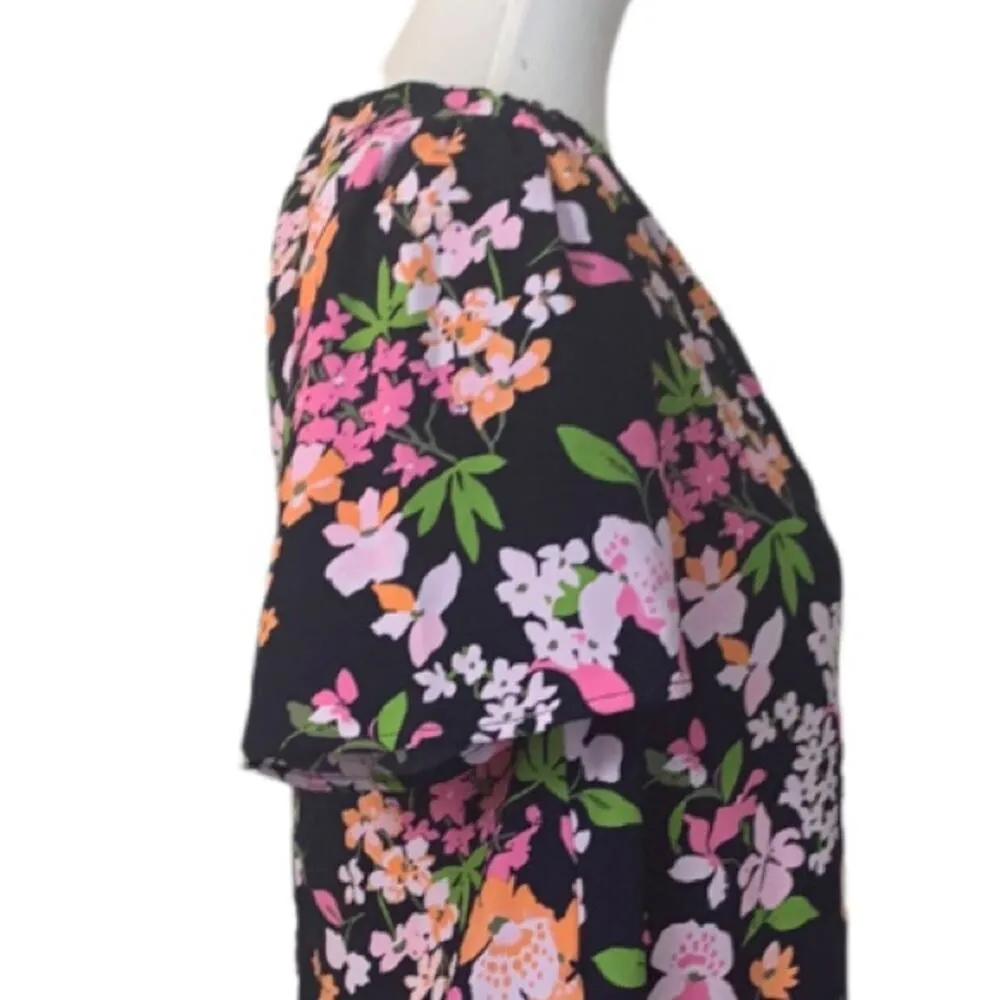 A New Day Target Navy Pink Floral Split Neck Short Sleeve Swing Dress Size XS - Image 7