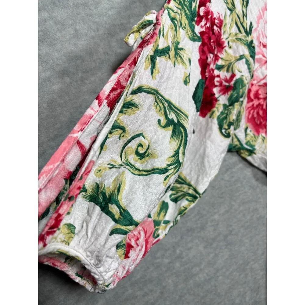 Umgee Floral Print Short Romper‎ Slit Sleeves Sz M Casual Cute Summer - Image 5