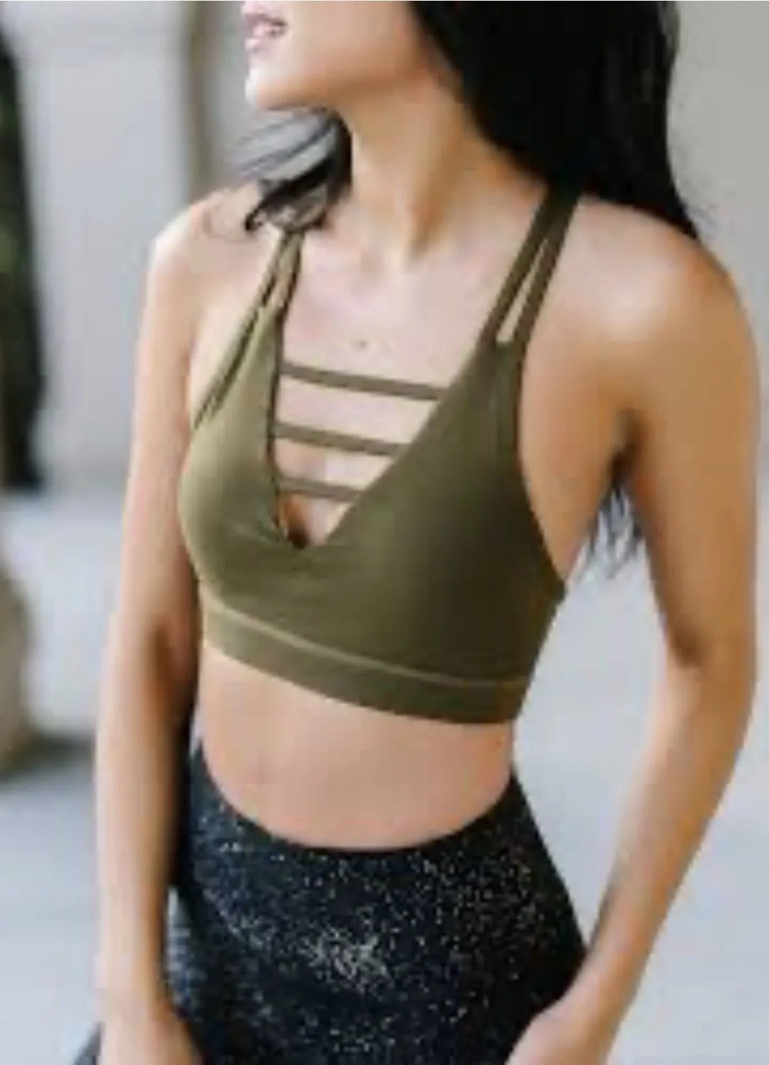 Zyia Active Olive Green Strappy Sports Bra Size M Removable Pads Not Included - Image 1