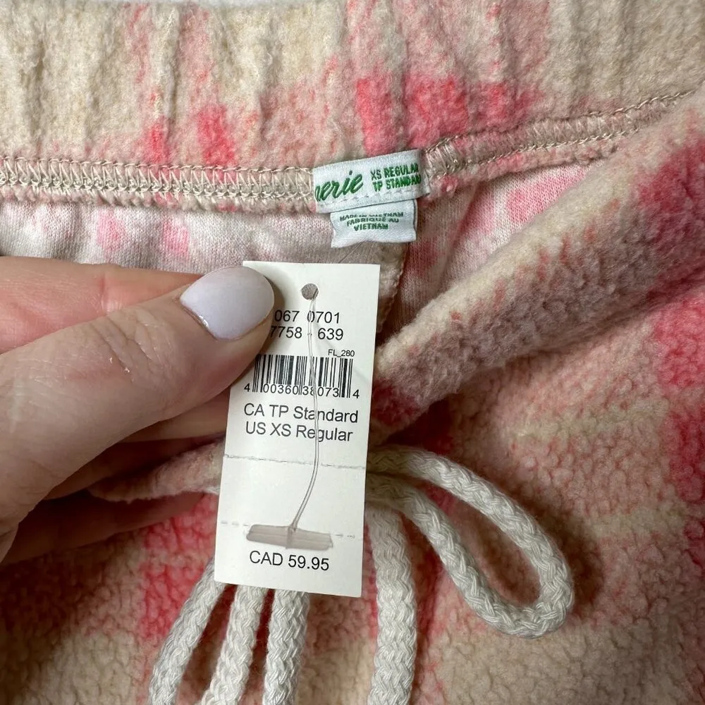 NEW Aerie Pink Plaid Snowed-In Fleece Jogger Pants Women's XS - Image 2