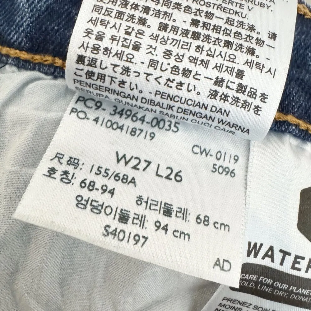 Levi’s Wedgie Straight Leg Dark Wash Blue Jeans Button‎ Fly Raw Hem Pink Size 27 - Image 6