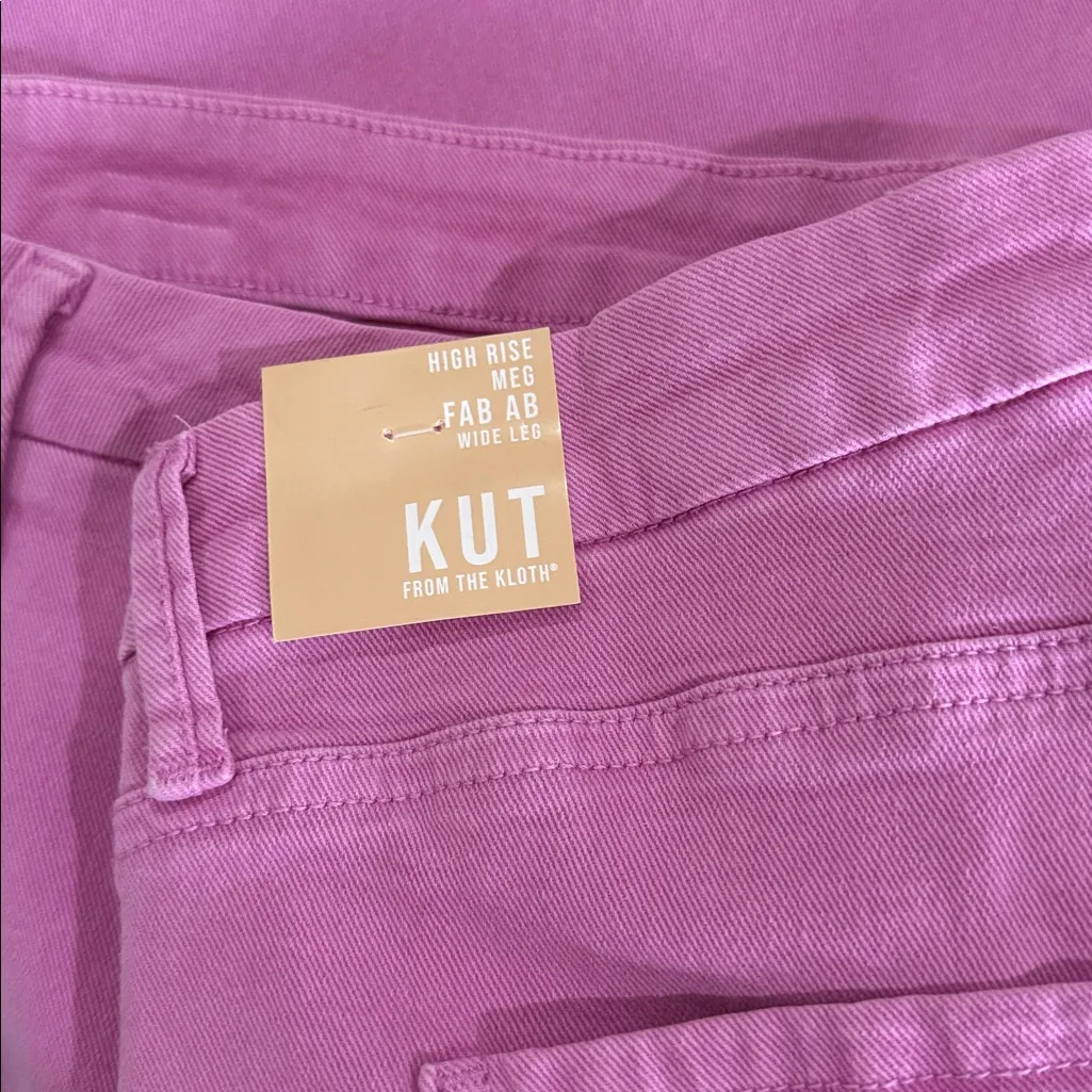 NWT KUT from the Kloth Meg Fab Ab Raw Hem High Waist Wide Leg Jeans Peony Pink - Image 8