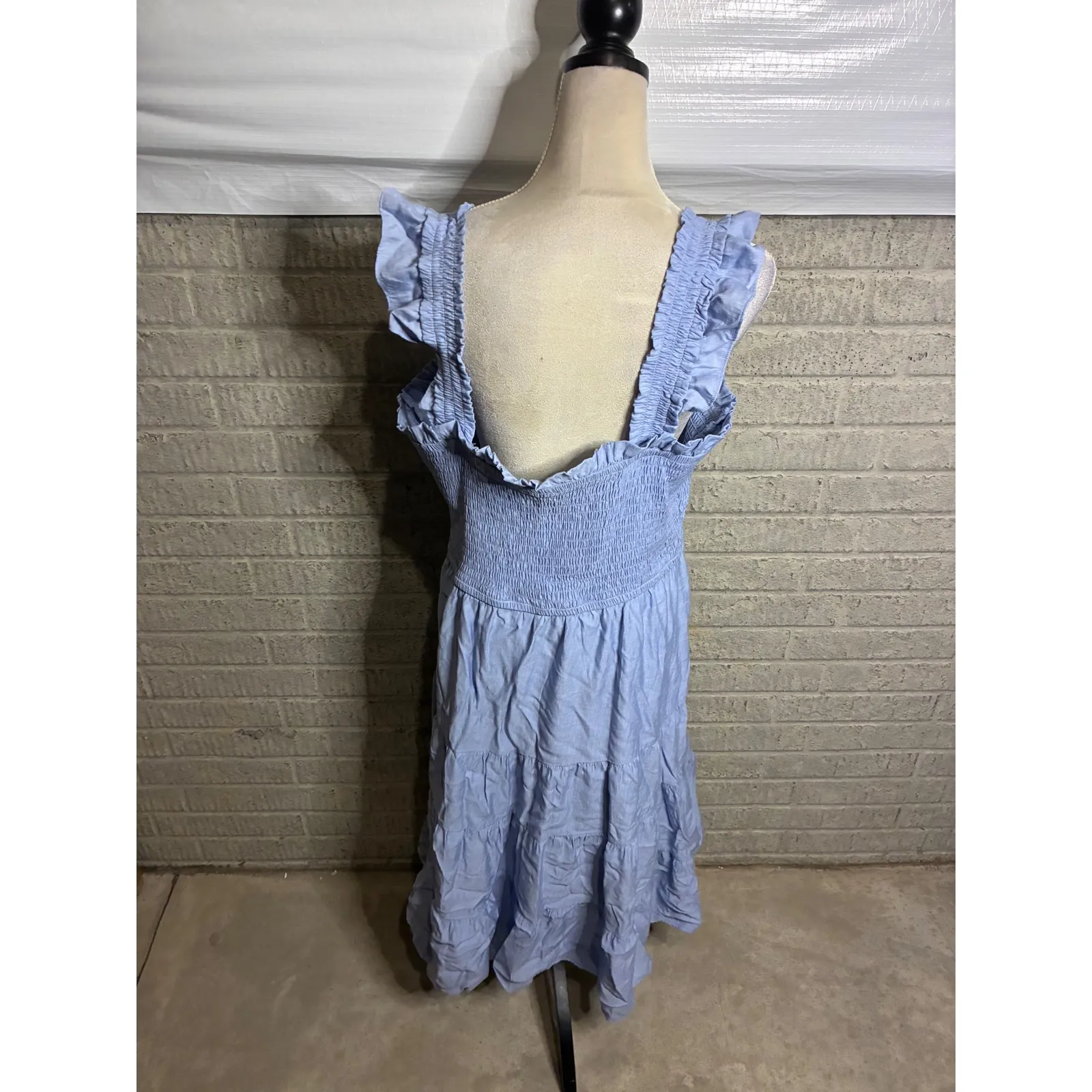 Express Smocked Tiered Midi Dress Ruffle Straps Baby Blue XL - Image 2