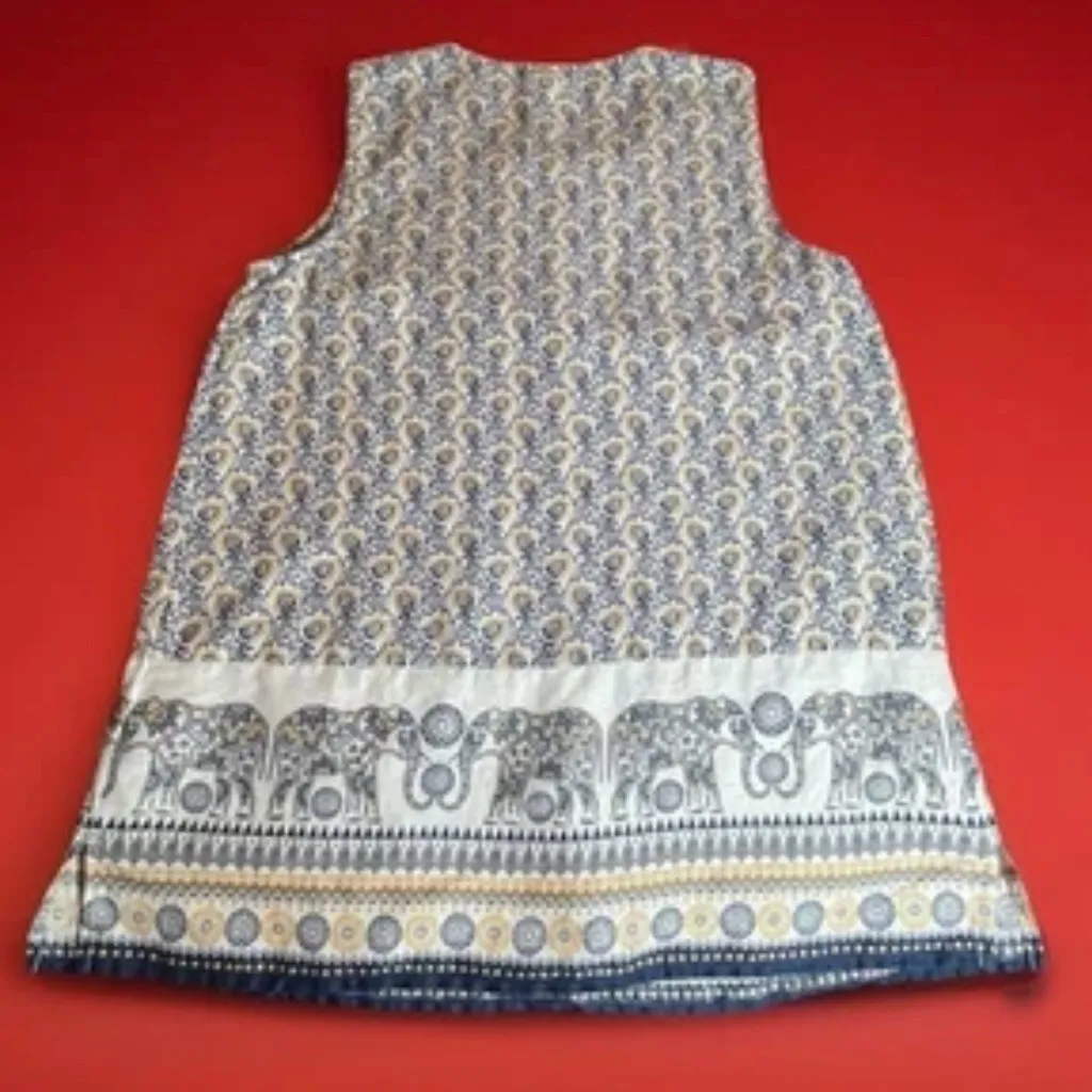 J Jill Linen womans PS Elephant Print Sleeveless Tunic Top Coastal Boho Tank Blue Size undefined - Image 2