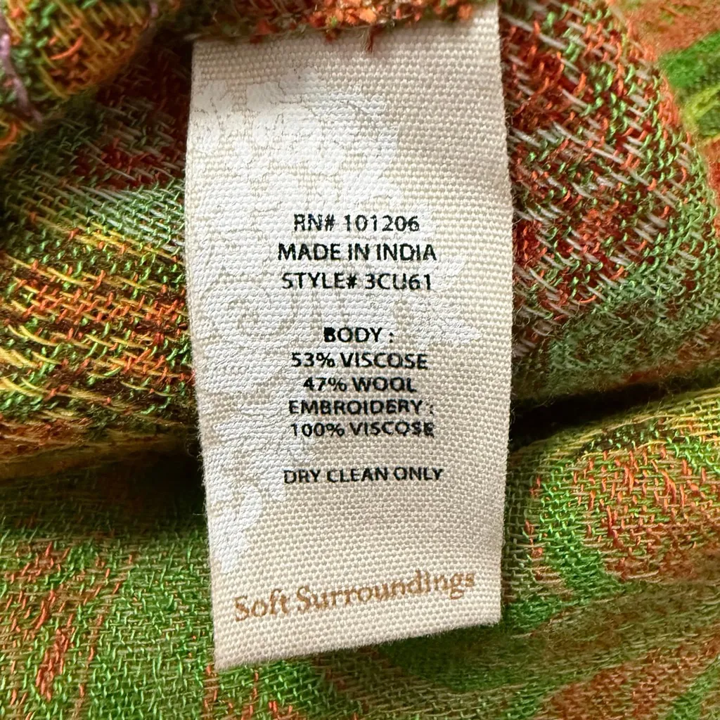 Soft Surroundings Women’s PL PXL Green Multicolor Paisley Embroidered Cardigan - Image 9