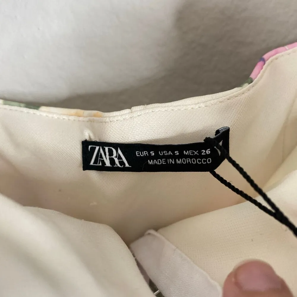 ZARA Floral Print Corset Crop Top Strapless Bustier Feminine Size Small NWT - Image 3