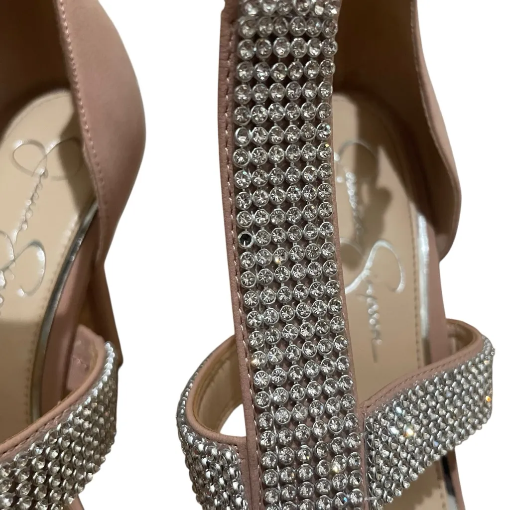 Jessica Simpson Barerra Rhinestone T Strap High Heel Sandals Nude Blush Women 9M - Image 6