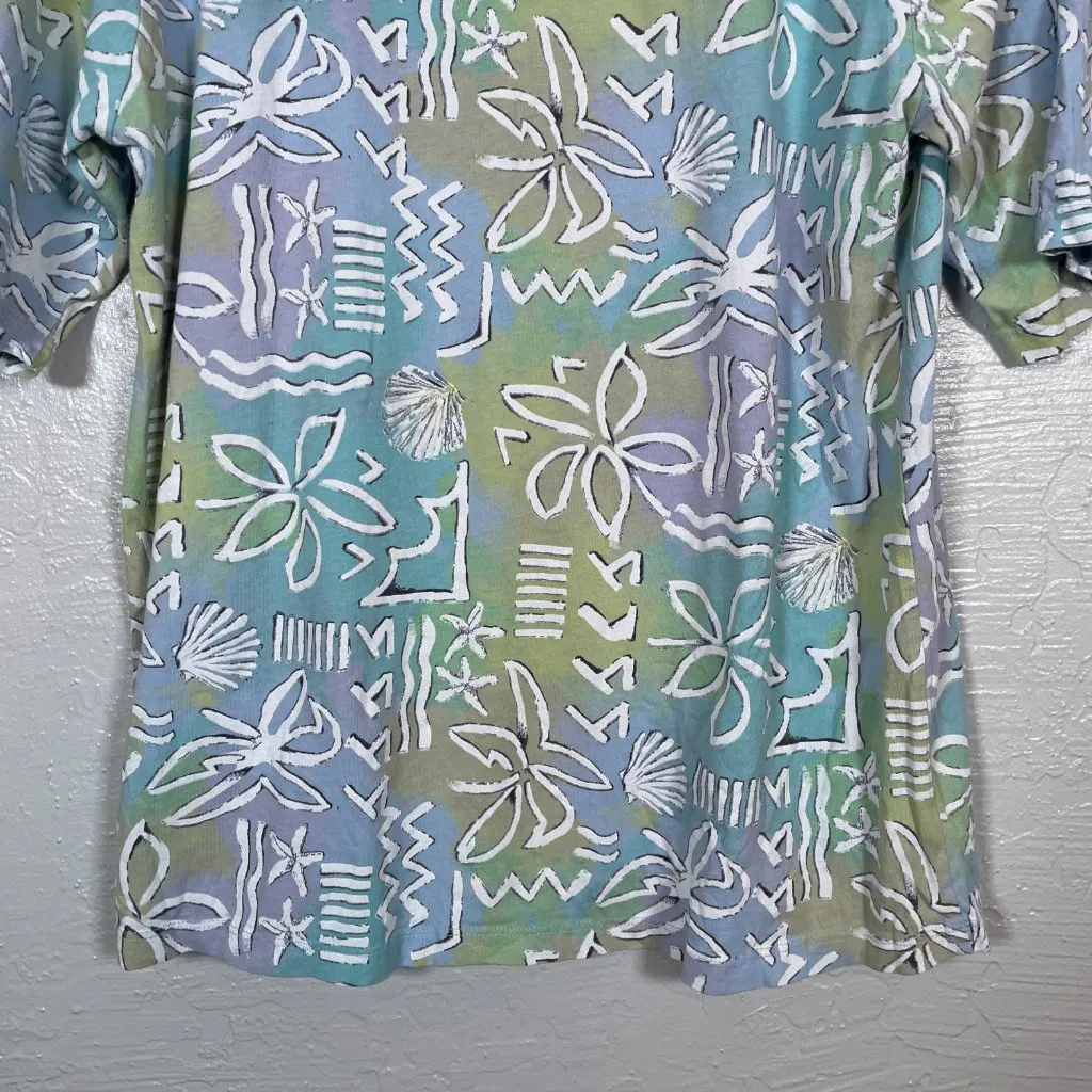 Fresh Produce Women L Blue Green Coconut Point Scoop Hazy Days 1/2 Sleeve Shirt - Image 7