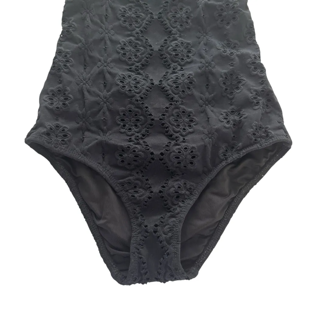 Shoshanna Black Embossed Stretch Eyelet High Neck One Piece Swimsuit Zero 0 XS - Image 6