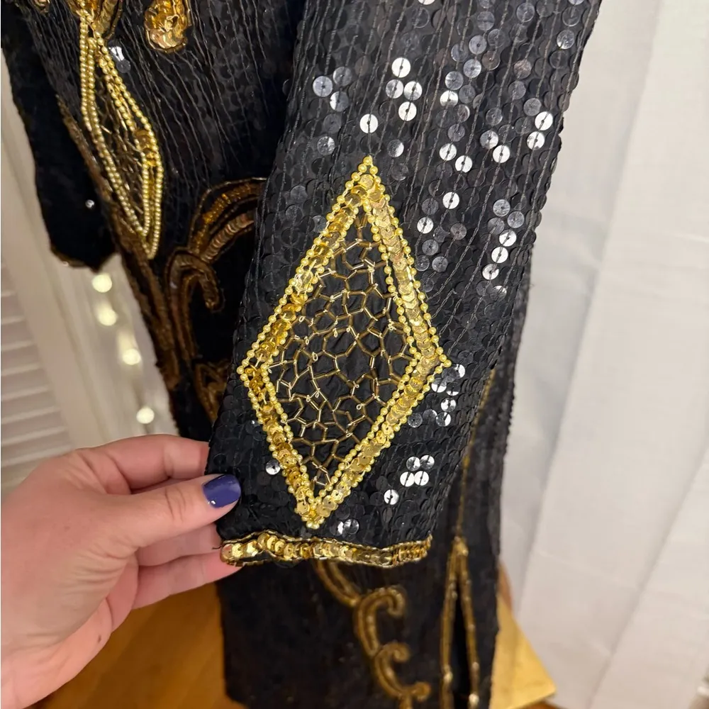 Vintage Elegant Black and Gold Sequin Dress Size undefined - Image 7