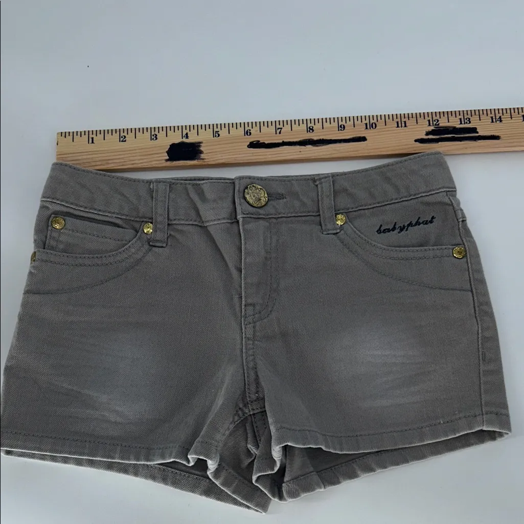 Baby Phat Gray Denim Shorts Women’s Size 10 Stretch Low Rise Embroidered - Image 3