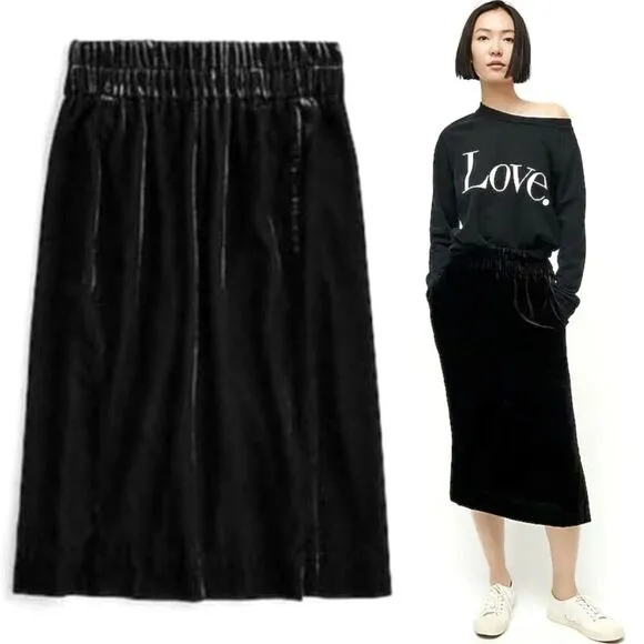 NWT J. Crew Black Velvet Pull-On Midi Skirt Women’s Size Small Party Career NEW - Image 2