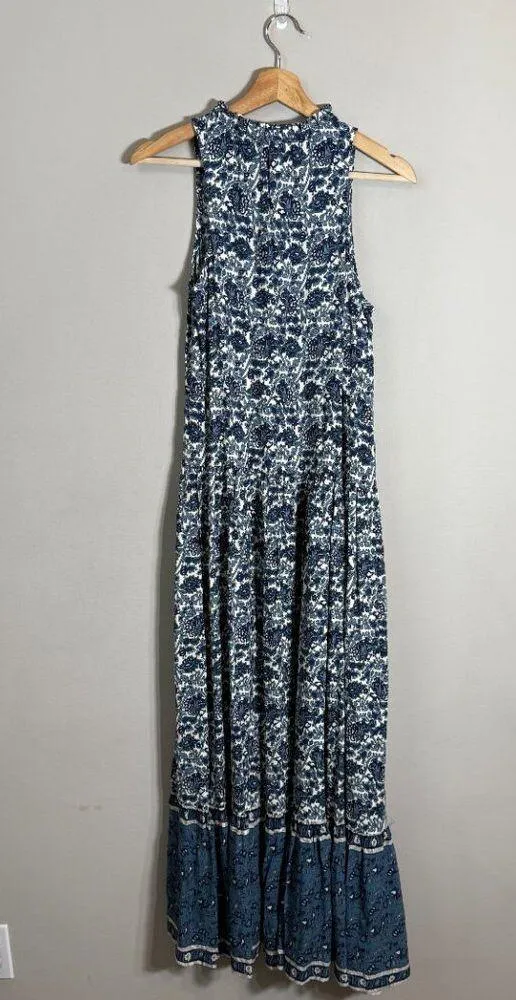 Mango Floral Paisley Print Button Up Tiered Maxi Dress Women's 2 Blue White NWT - Image 5
