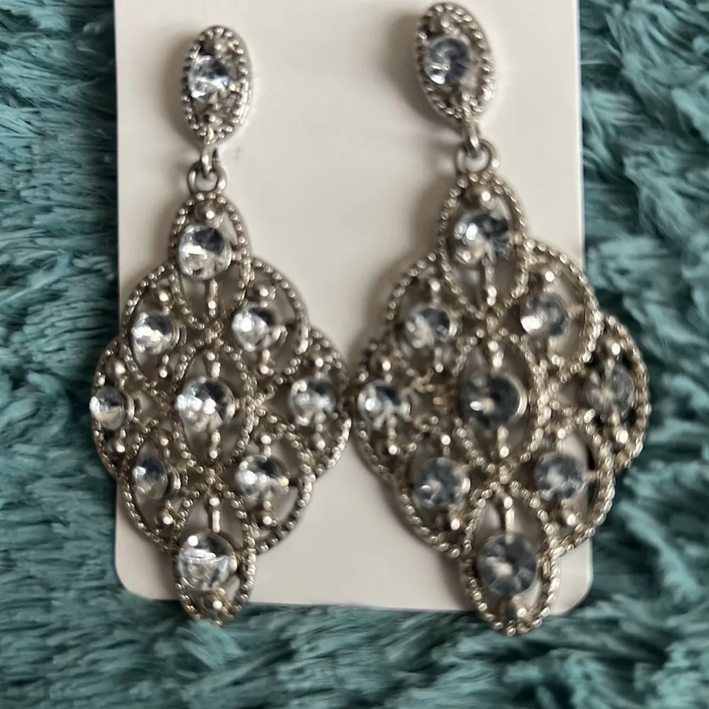 Formal Wear Faux Diamond and Silver Dangle Earrings - Image 2