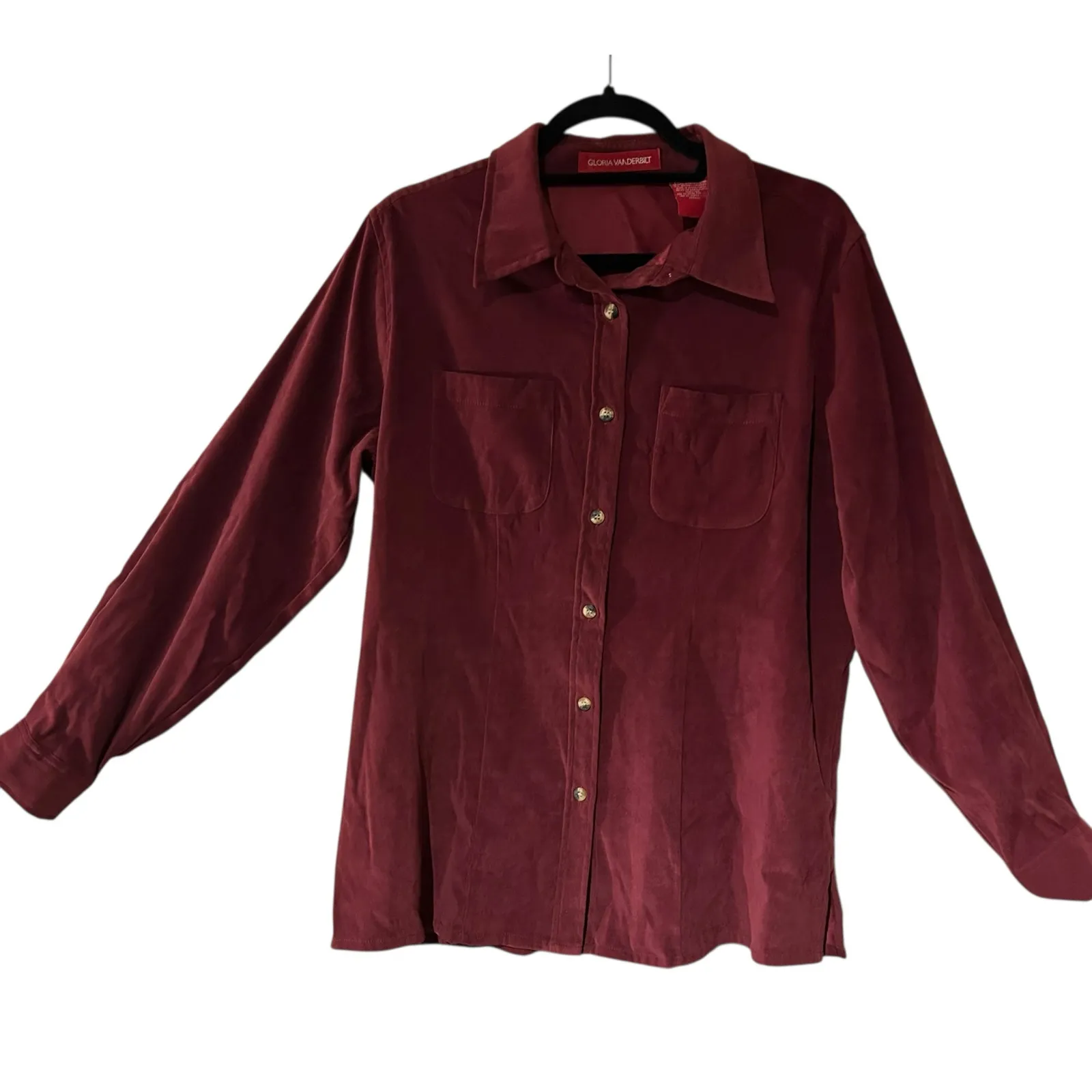 Gloria Vanderbilt Burgundy Top Tunic Shacket Soft Sateen XL Boho Cottage Core - Image 2