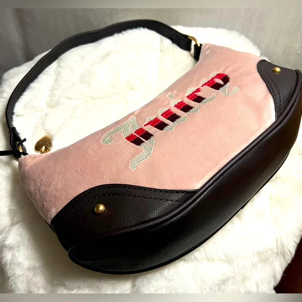 NEW Juicy Couture Chocolate Pink Blush Velour Shoulder Bag - Image 3