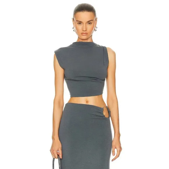 Jade Cropper Asymmetric Crop Top in Dye Grey XSmall New Womens Sleeveless Tank Gray Size XS - Image 2