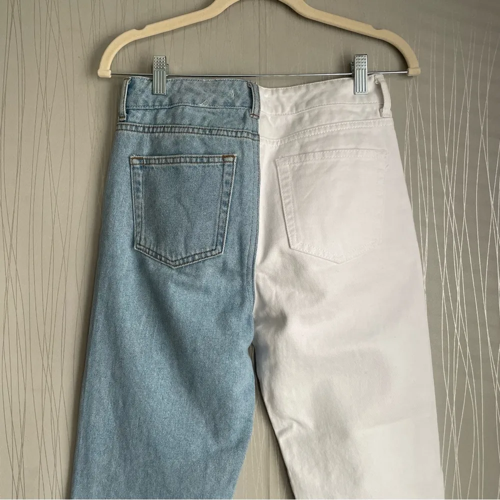 Adika S Two Tone White Blue Zip Fly Ankle Length High Rise Denim Jeans Small - Image 8