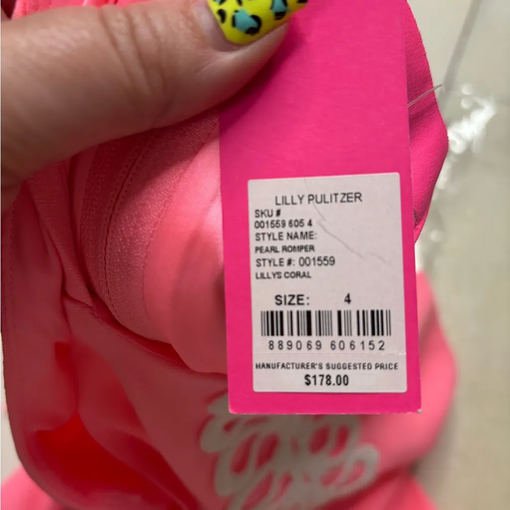 Lilly Pulitzer Pearl Shift Romper Coral Pink Size 4 New Resort Coastal Beach - Image 9